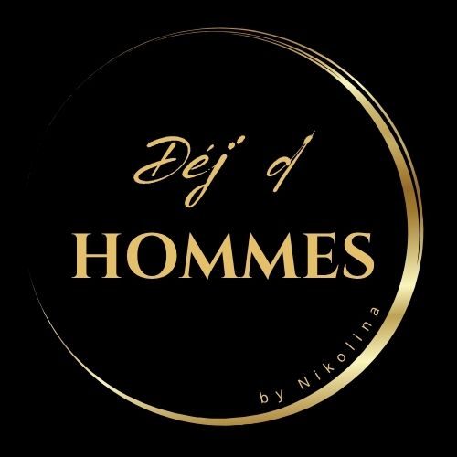 Déj' d' Hommes logo Vaucluse Logo de "Déj d'Hommes" avec un design élégant en noir et or.