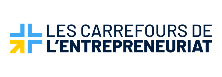 Logo des Carrefours de l'Entrepreneuriat, avec des flèches et le texte en bleu et noir.