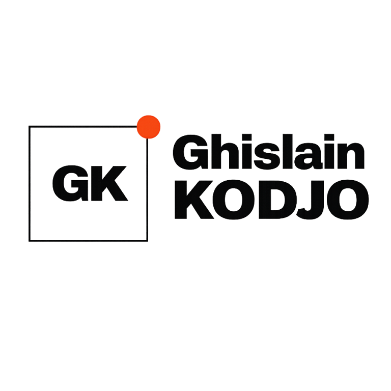 Logo Partenaire Logo de Ghislain Kodjo avec les initiales GK et une ponctuation graphique.