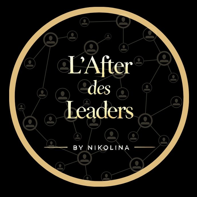 Logo de l'AfterWork "L'After des Leaders" sur fond noir avec des cercles connectés.