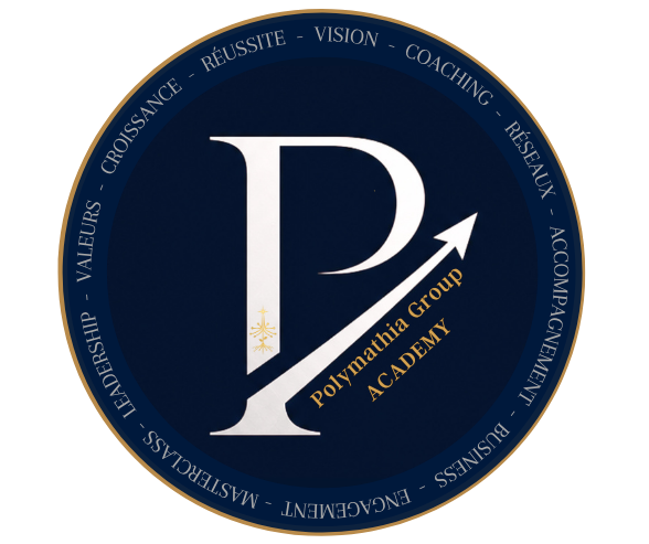 Logo du "Polymathia Group Academy" avec une flèche ascendante.