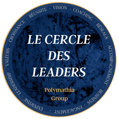 Polymathia Group - Cadeaux Parrainage - Le Cercle des Leaders Logo du Cercle des Leaders avec texte en blanc sur fond bleu.