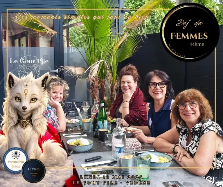 44ème Déj de Femmes - 18 mai 2026- Vedène Le Goût Pile Groupe de 4 femmes souriantes au restaurant avec la mascotte Polyma