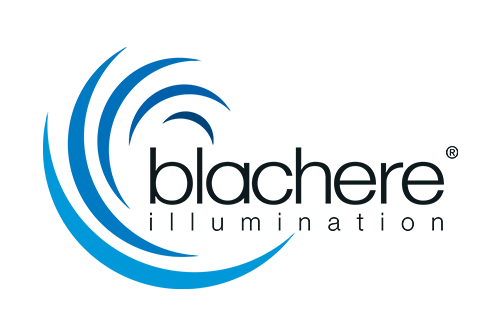Logo de Blachère Illumination avec des vagues bleues stylisées.