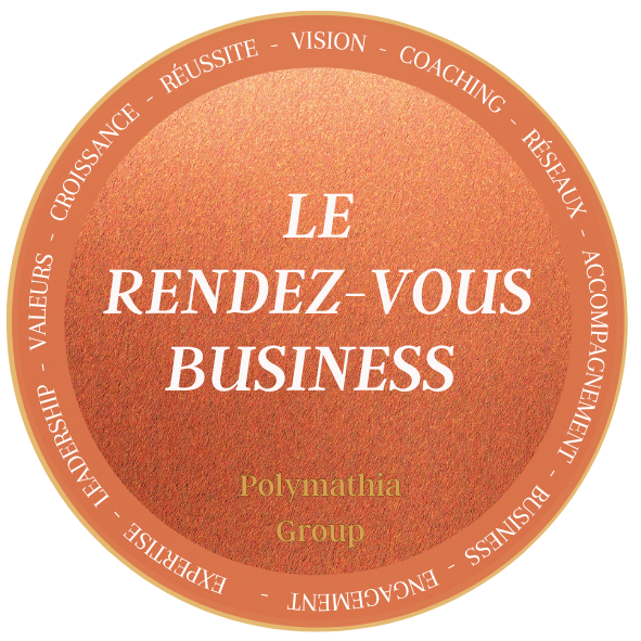 Atelier Le rendez-vous Business Logo circulaire avec texte "Le Rendez-Vous Business" et mentions de services variés.