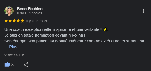 Avis positif d'un coach motivant avec une énergie communicative Nikolina Popovski