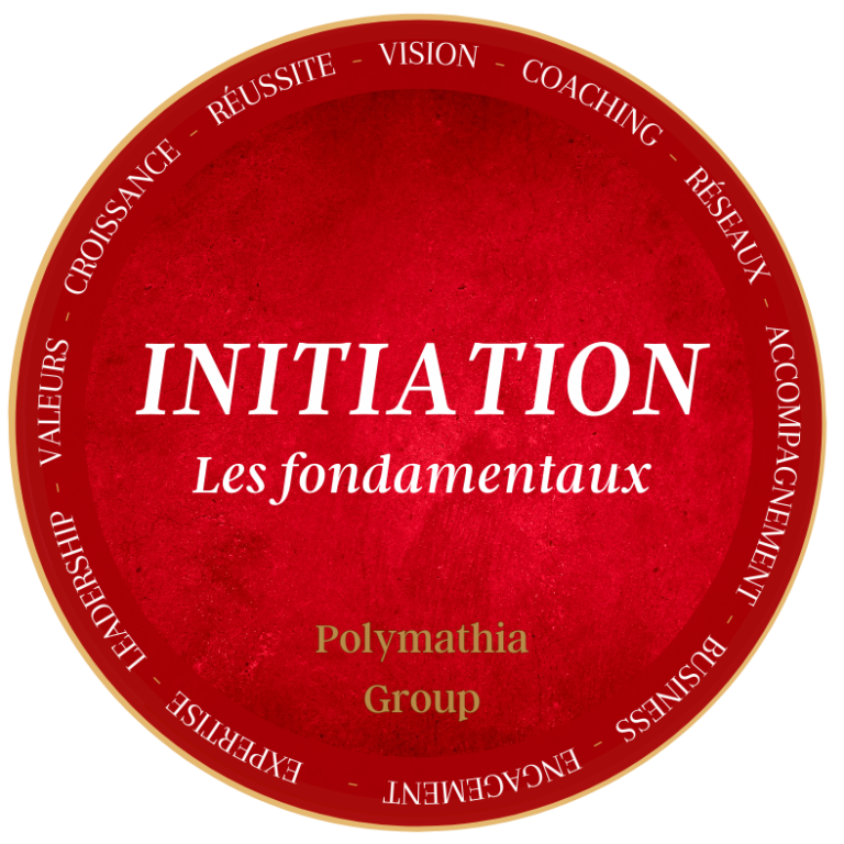 Logo rouge avec le texte "Initiation" et "Les fondamentaux" en blanc. Polymathia Group.