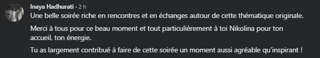 Avis positif sur Facebook de Inaya Avis positif sur Facebook Inaya pour Nikolina Popovski et Polymathia Group