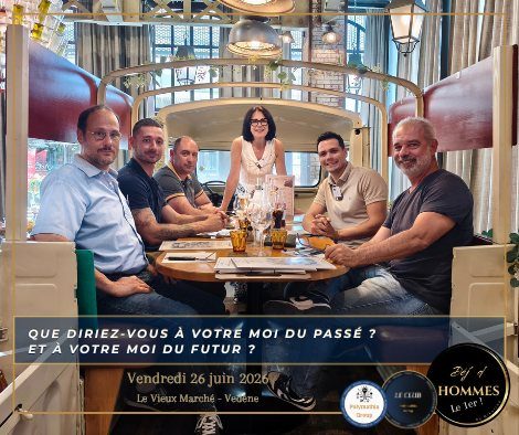 1er Déj' d'Hommes au Vieux Marché à Vedène Déj' d'Hommes et Nikolina Popovski assis autour d'une table dans un restaurant convivial.