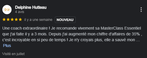 Avis positif sur Nikolina Popovski sur Google et augmentation de chiffre d'affairs de 35%