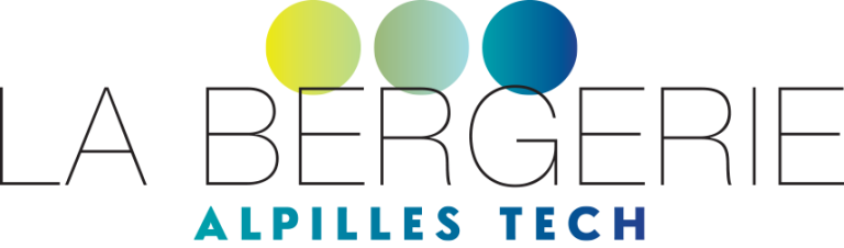 Logo de La Bergerie, Alpillles Tech, avec des cercles colorés en haut.