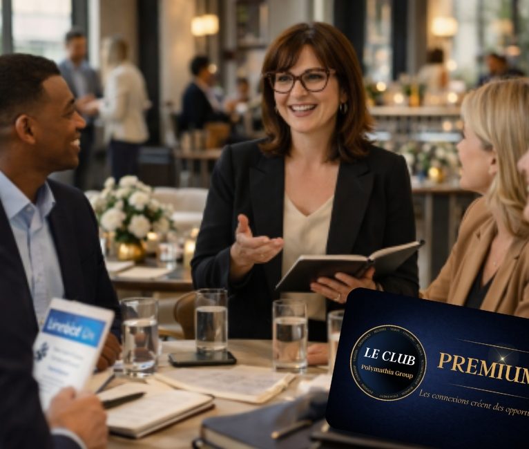 Groupe de professionnels discutant autour d'une table dans un cadre moderne.