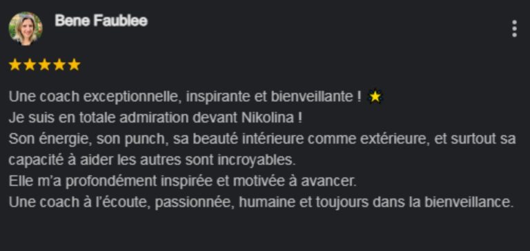Avis positif d'un coach motivant avec une énergie communicative Nikolina Popovski