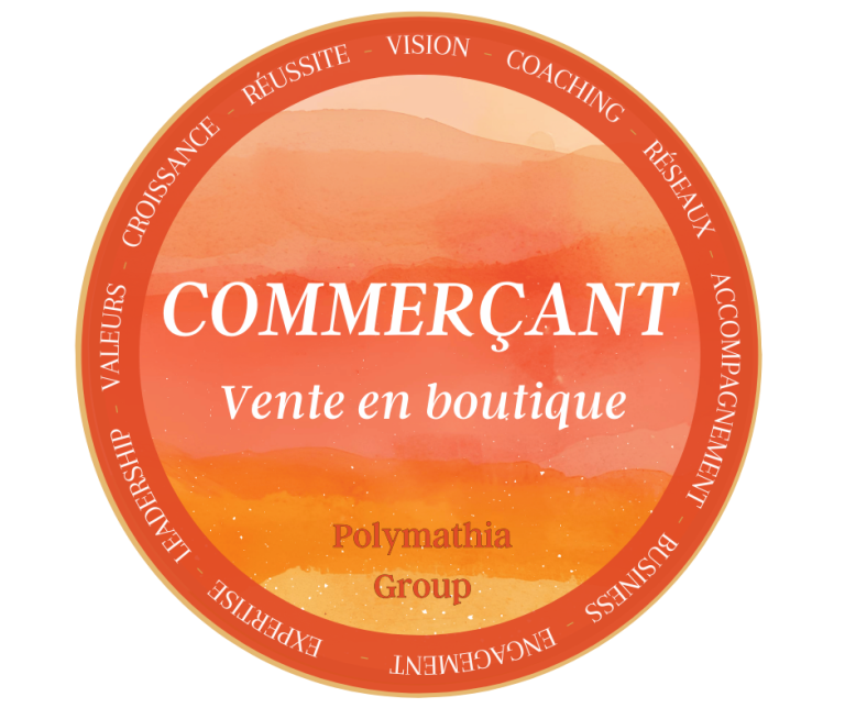 Logo coloré avec le mot "Commerçants" et la mention "Vente en boutique".