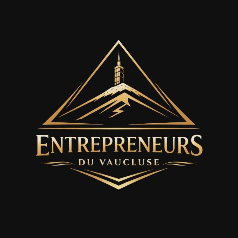 Logo des Entrepreneurs du Vaucluse avec le Mont Ventoux dorée en arrière-plan.