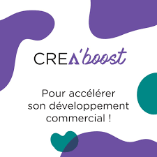 Logo de CREA'boost avec le slogan pour accélérer son développement commercial.