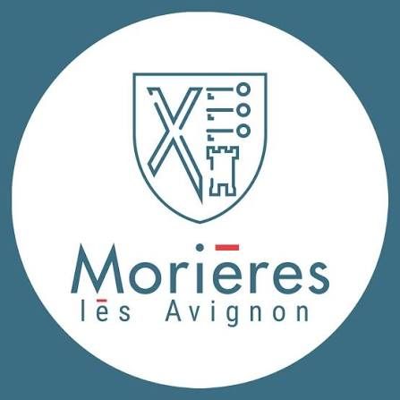 Logo de la ville de Morières lès Avignon dans un cercle blanc, fond bleu 