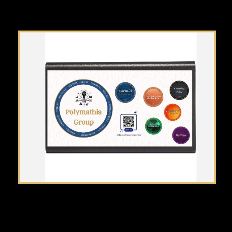 Batterie externe by Nikolina Batterie externe noire avec texte doré et code QR en bas à droite. Evènements by Nikolina