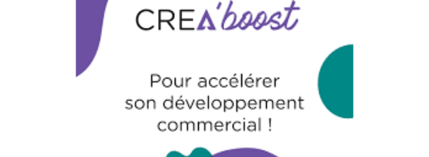 Logo de CREA'boost avec le slogan pour accélérer le développement commercial.