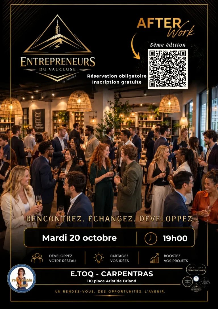 Les Entrepreneurs du Vaucluse by Nikolina de Polymathia Group Invitation à l'AfterWork Les Entrepreneurs du Vaucluse, sur le thème de l'authenticité et de l'impact social.