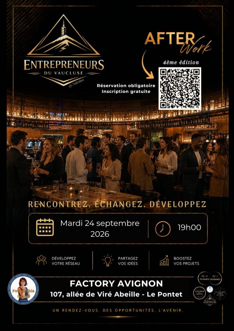 Les Entrepreneurs du Vaucluse by Nikolina de Polymathia Group Invitation à l'AfterWork Les Entrepreneurs du Vaucluse, sur le thème de l'authenticité et de l'impact social.