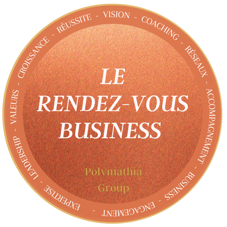 Le Rendez-vous Business Logo avec le texte "LE RENDEZ-VOUS BUSINESS" et des mots-clés autour.