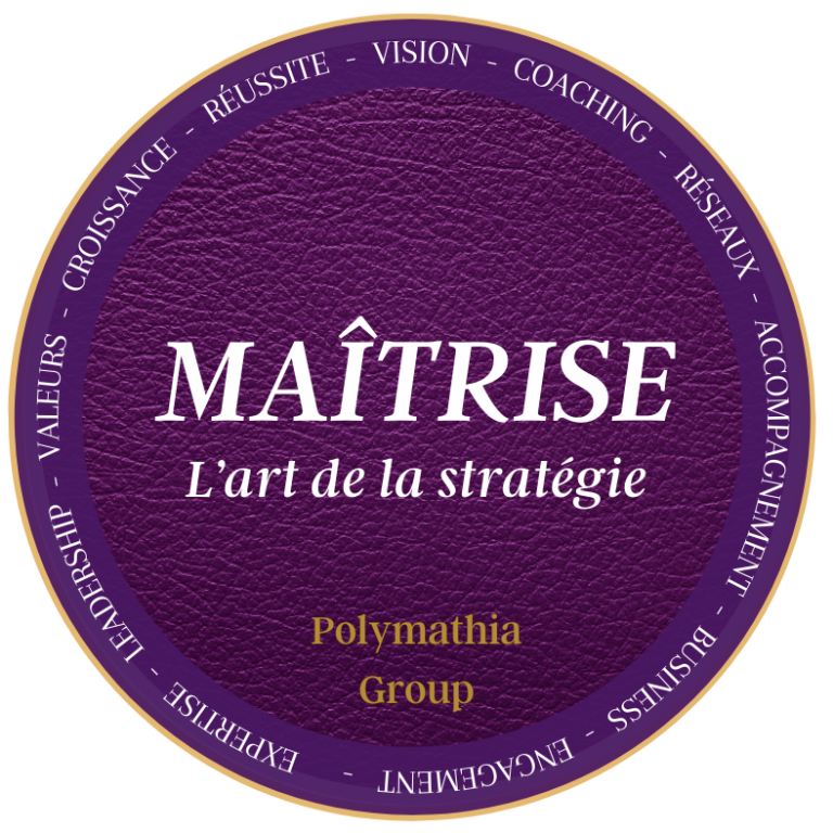 Logo violet avec le texte sur la maîtrise et la stratégie.