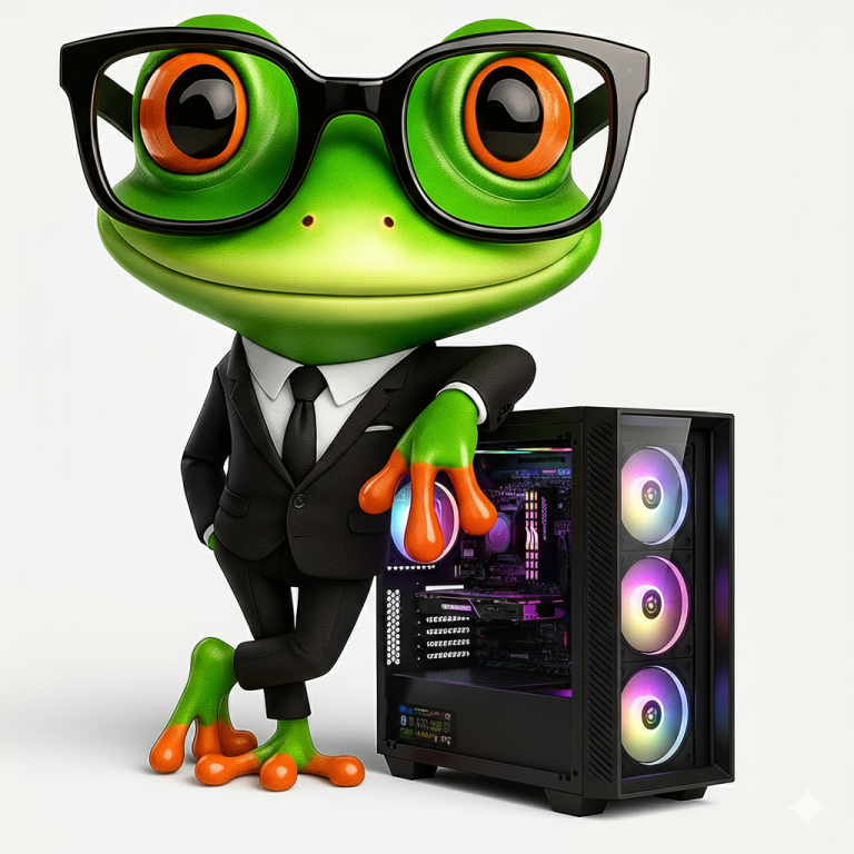 Logo CAPSUD30 LOGO CAPSUD30 Une grenouille en costume avec des lunettes posée près d'un PC de jeu.