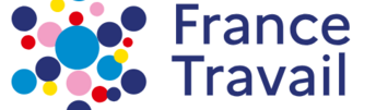 Logo de France Travail avec des cercles colorés en arrière-plan.