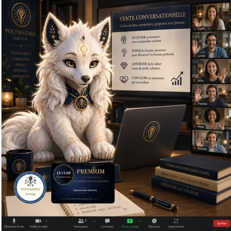 Polyma, mascotte Polymathia Group, sur un ordinateur portable