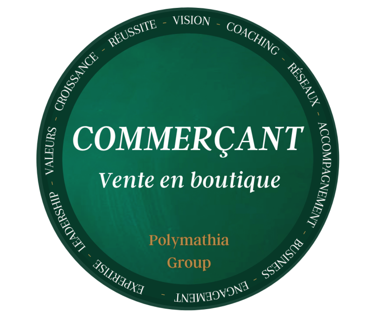 MasterClass Commerçants Logo coloré avec le mot "Commerçants" et la mention "Vente en boutique".